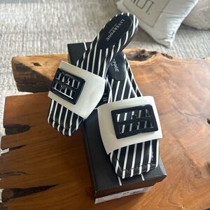 LIVERPOOL Dunbar Black and White Striped Slide Sandals NEW